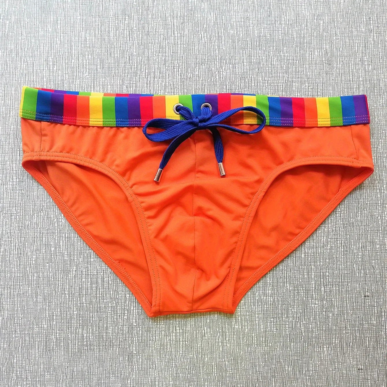 orange Men’s Pride Patrol Rainbow Band Swim Briefs - pridevoyageshop.com - gay men’s sexy swim briefs, trunks, board shorts, and bikinis
