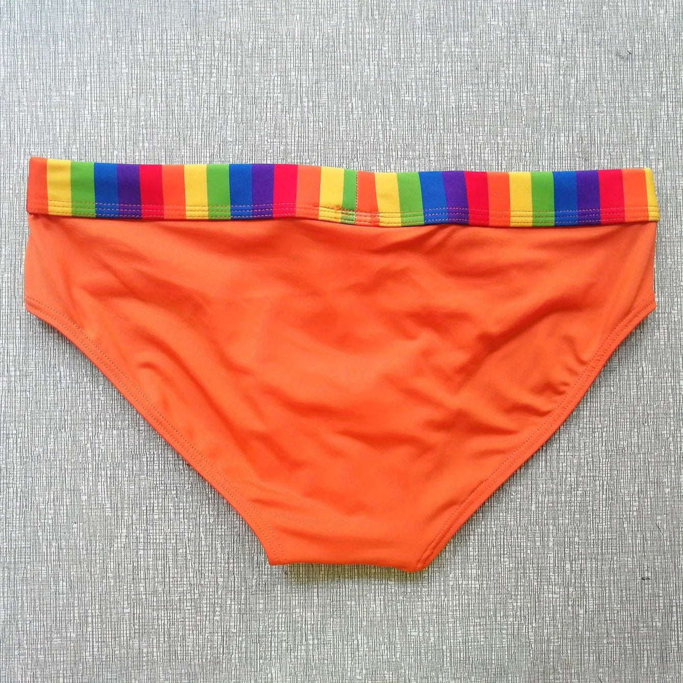 orange Men’s Pride Patrol Rainbow Band Swim Briefs - pridevoyageshop.com - gay men’s sexy swim briefs, trunks, board shorts, and bikinis