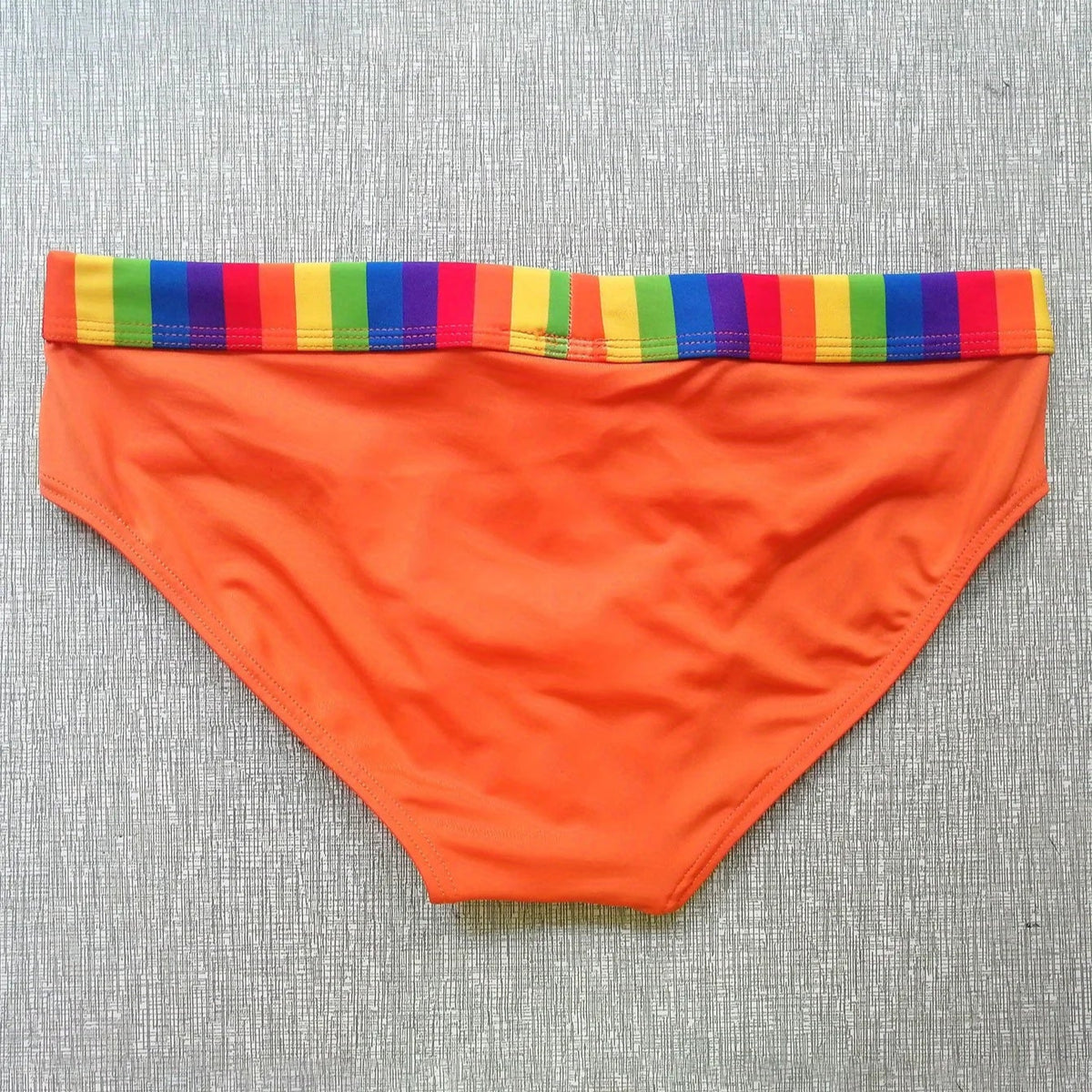 orange Men’s Pride Patrol Rainbow Band Swim Briefs - pridevoyageshop.com - gay men’s sexy swim briefs, trunks, board shorts, and bikinis