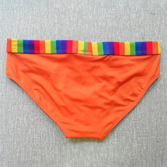 orange Men’s Pride Patrol Rainbow Band Swim Briefs - pridevoyageshop.com - gay men’s sexy swim briefs, trunks, board shorts, and bikinis