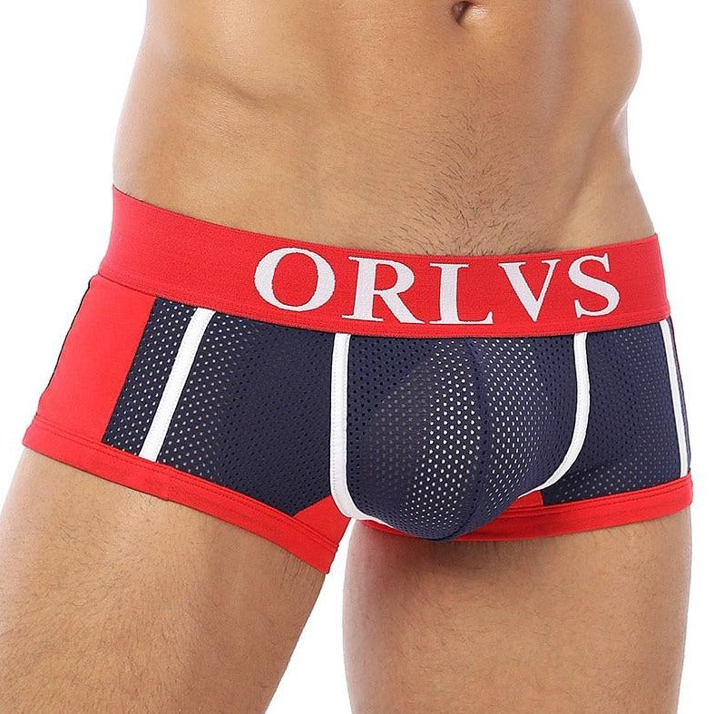 a sexy gay man in blue ORLVS Square Cut Mesh Boxer Briefs - pridevoyageshop.com - gay men’s underwear and swimwear