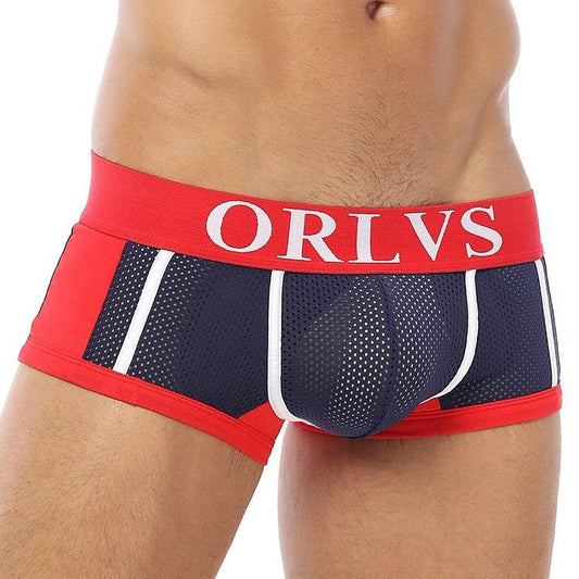 a sexy gay man in blue ORLVS Square Cut Mesh Boxer Briefs - pridevoyageshop.com - gay men’s underwear and swimwear