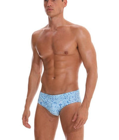 a sexy gay man in Men's Azure Paisley Swim Briefs - pridevoyageshop.com - gay men’s underwear and swimwear