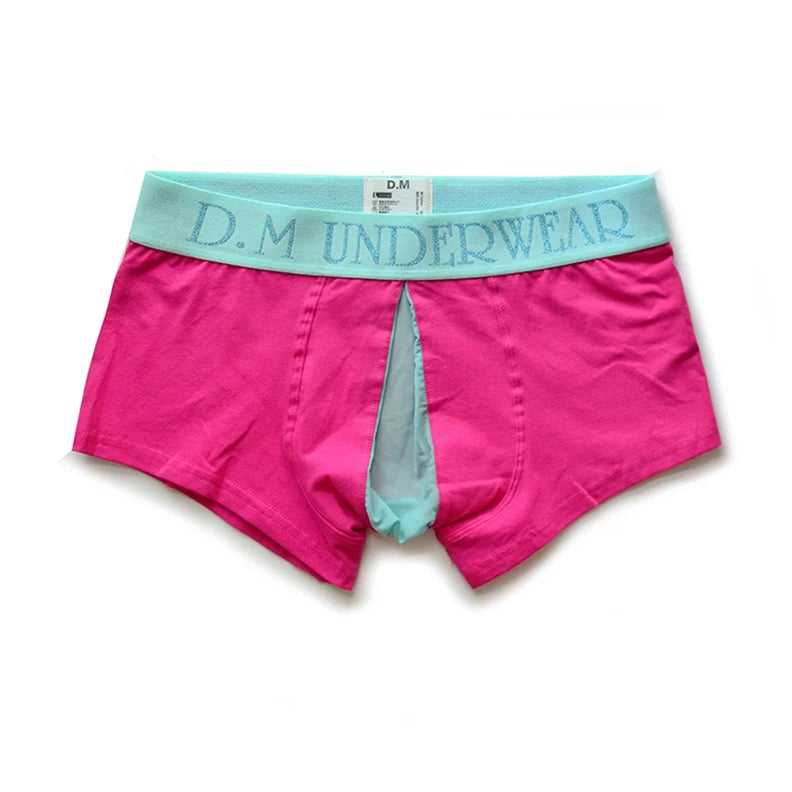 pink Men’s Color Clash Mesh Peephole Boxer Briefs - pridevoyageshop.com - gay men’s thongs, boxers, briefs and jockstraps
