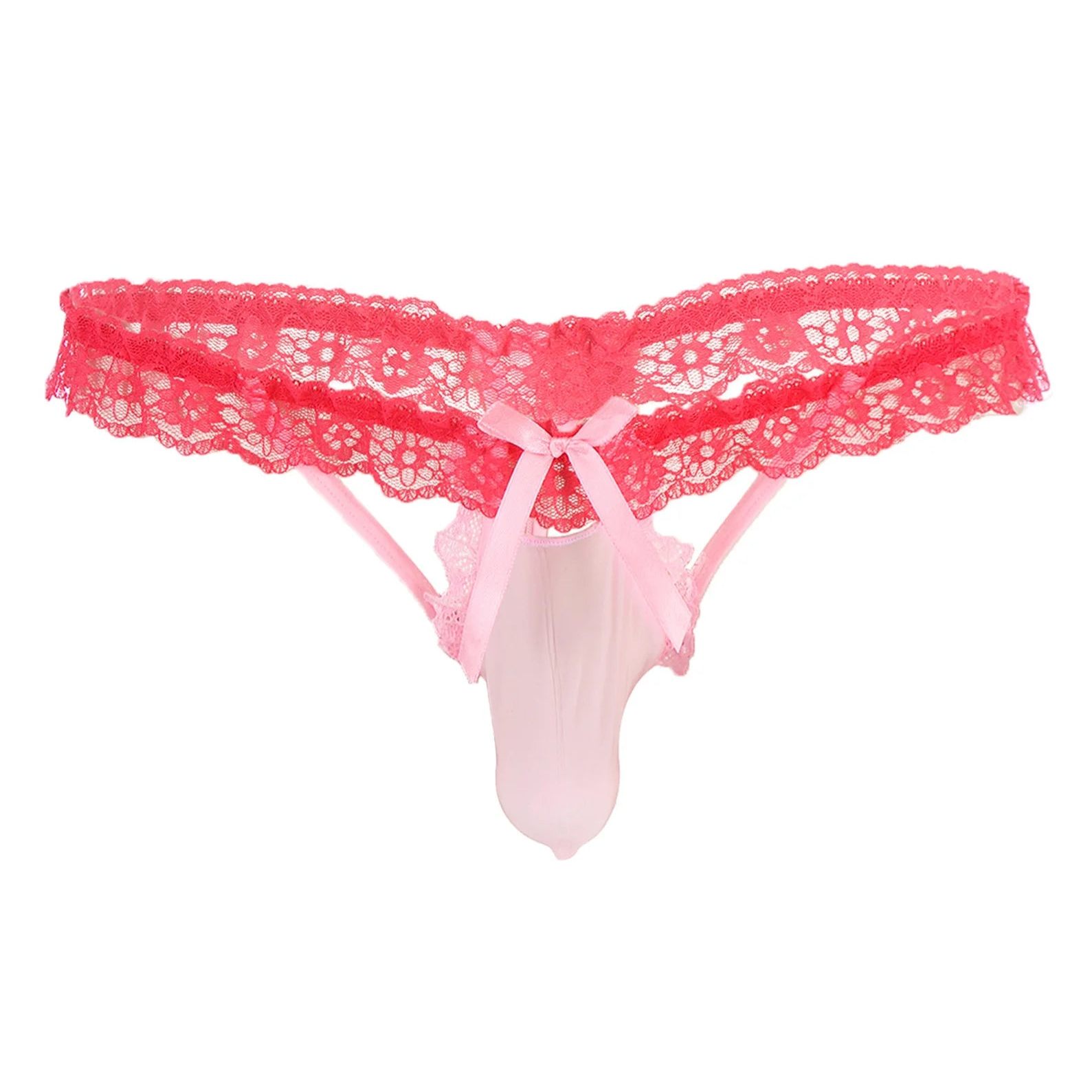 pink Men’s Sissy Bow Lace Ruffle Thong - pridevoyageshop.com - gay men’s thongs, boxers, briefs and jockstraps