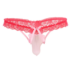 pink Men’s Sissy Bow Lace Ruffle Thong - pridevoyageshop.com - gay men’s thongs, boxers, briefs and jockstraps