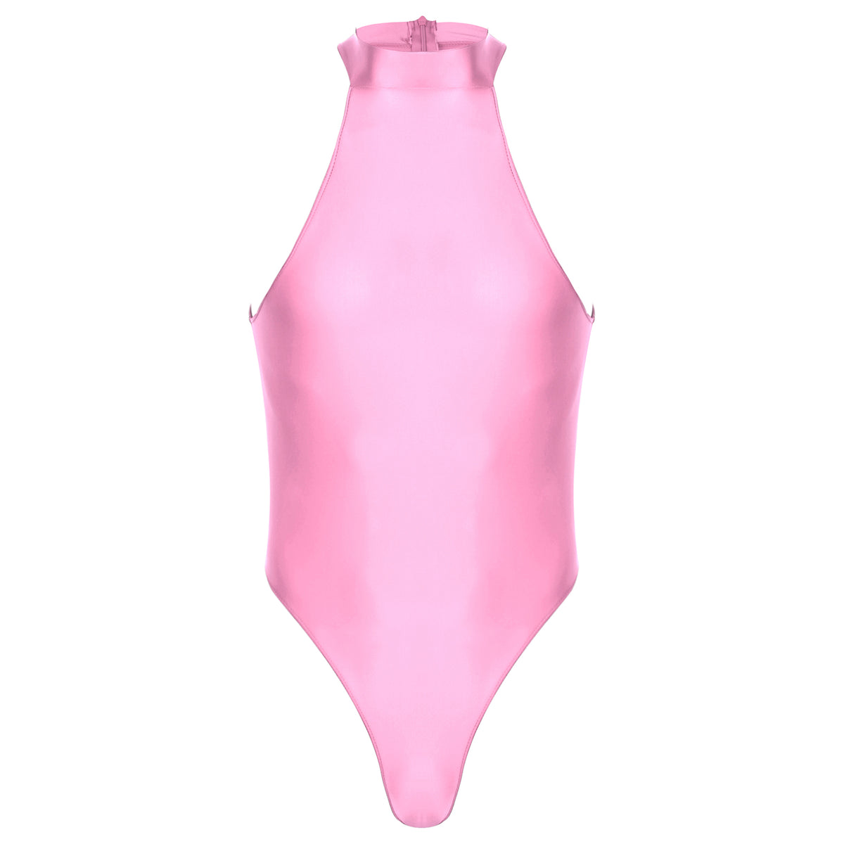 pink Profile High-Neck Halter Leotard flat-lay detail showing high-neck halter cut and body-shaping fit – pridevoyageshop.com – gay men’s harness, lingerie and fetish wear
