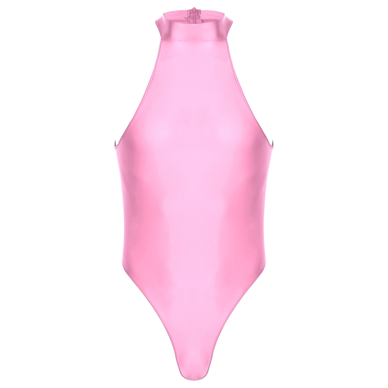 pink Profile High-Neck Halter Leotard flat-lay detail showing high-neck halter cut and body-shaping fit – pridevoyageshop.com – gay men’s harness, lingerie and fetish wear