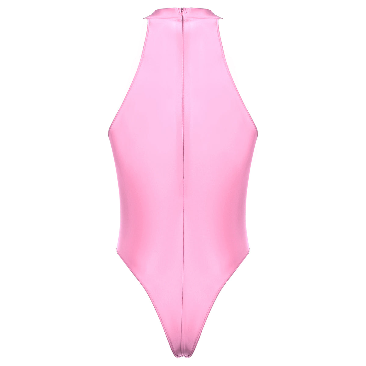 pink Profile High-Neck Halter Leotard flat-lay detail showing high-neck halter cut and body-shaping fit – pridevoyageshop.com – gay men’s harness, lingerie and fetish wear