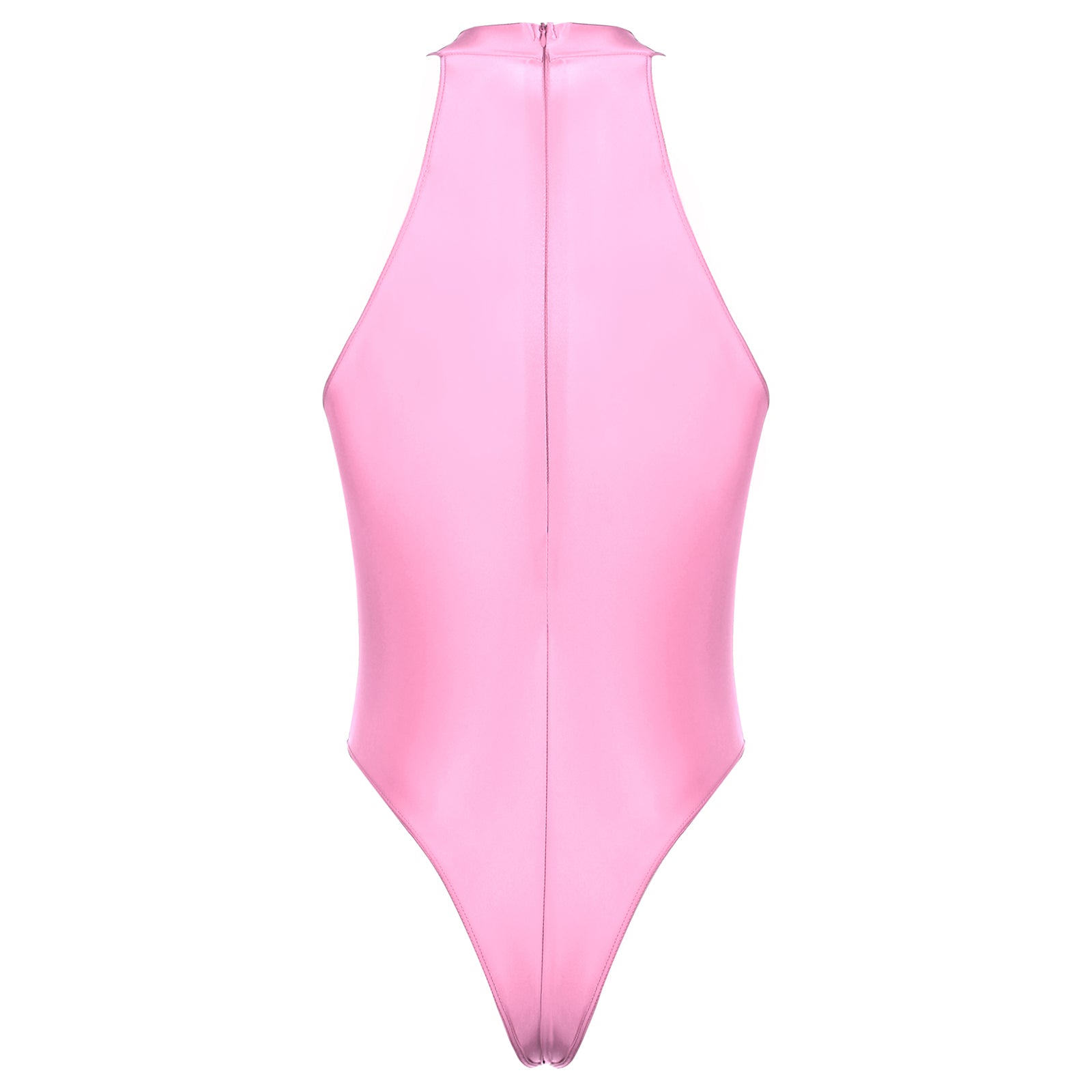 pink Profile High-Neck Halter Leotard flat-lay detail showing high-neck halter cut and body-shaping fit – pridevoyageshop.com – gay men’s harness, lingerie and fetish wear
