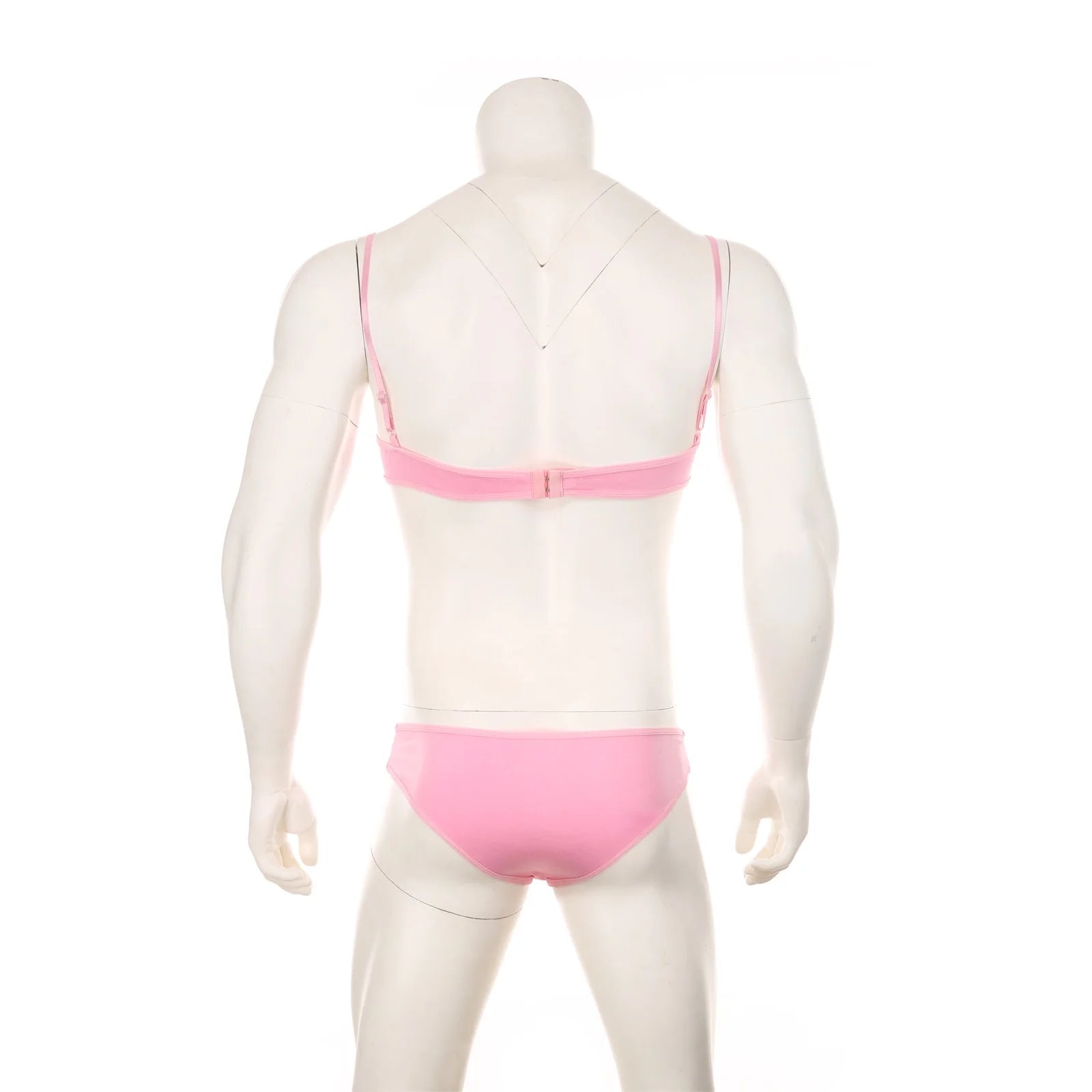 pink lace Good Boy bralette and brief set product flat lay, floral lace fabric, stretch trim bralette, cheeky lace brief – pridevoyageshop.com – gay men’s harness, lingerie and fetish wear