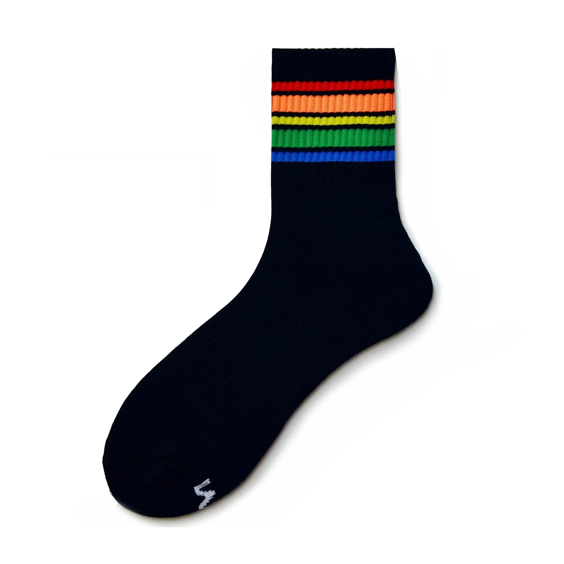 Black Narrow Stripe Gay Pride Rainbow Crew Socks - pridevoyageshop.com
