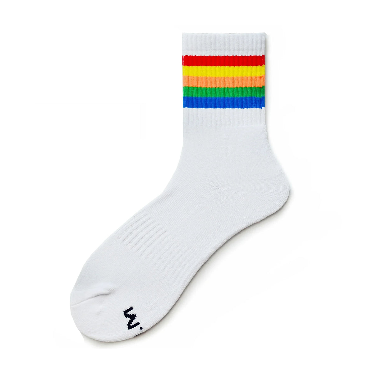 White Narrow Stripe Gay Pride Rainbow Crew Socks - pridevoyageshop.com