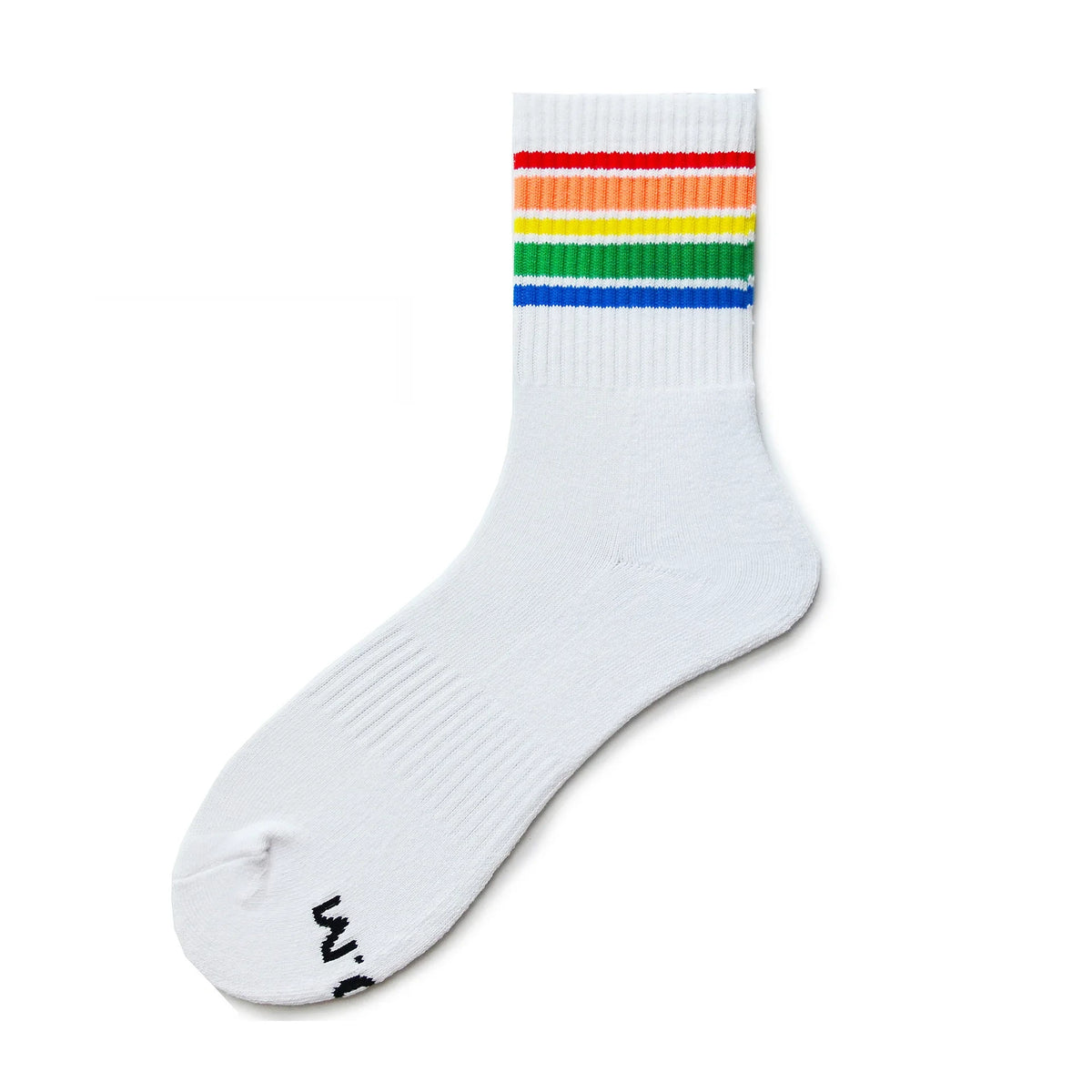White Wide Stripe Gay Pride Rainbow Crew Socks - pridevoyageshop.com