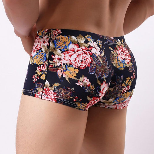 hot gay man in dark Sicilian Floral Print Tight Boxers | Gay Underwear- pridevoyageshop.com - gay men’s underwear and swimwear