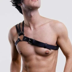 Three-Strap Gladiator Chest Harness: Men's Leather Lingerie and Clubwear- pridevoyageshop.com - gay men’s harness, lingerie and fetish wear
