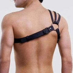Three-Strap Gladiator Chest Harness: Men's Leather Lingerie and Clubwear- pridevoyageshop.com - gay men’s harness, lingerie and fetish wear