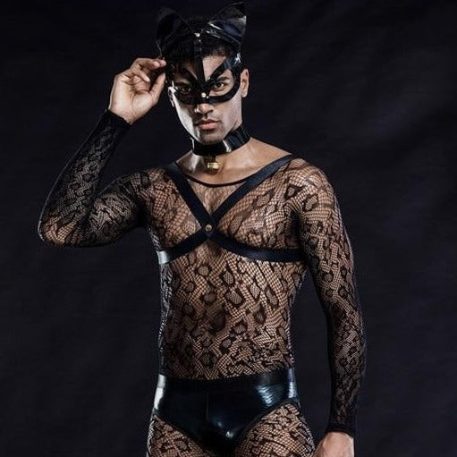 a hot gay man in Erotic Mesh Cat Gay Costume | Gay Party Outfits & Club Wear - pridevoyageshop.com - gay costumes, men role play outfits, gay party costumes and gay rave outfits