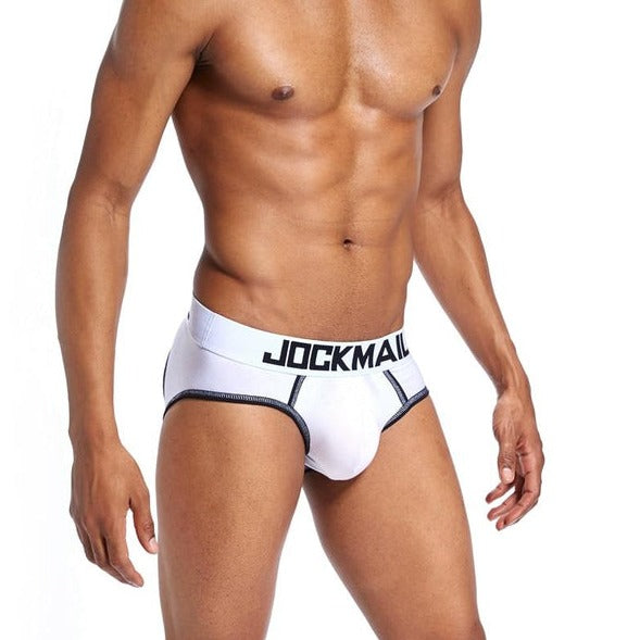 sexy gay man in white Jockmail Gay Backless Briefs | Gay Mens Underwear- pridevoyageshop.com - gay men’s underwear and swimwear