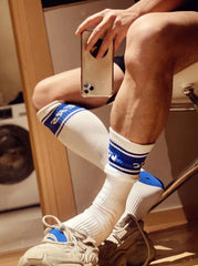 white and blue Vers Crew Socks: Best Choice for Gay White Socks- pridevoyageshop.com - gay men’s harness, lingerie and fetish wear