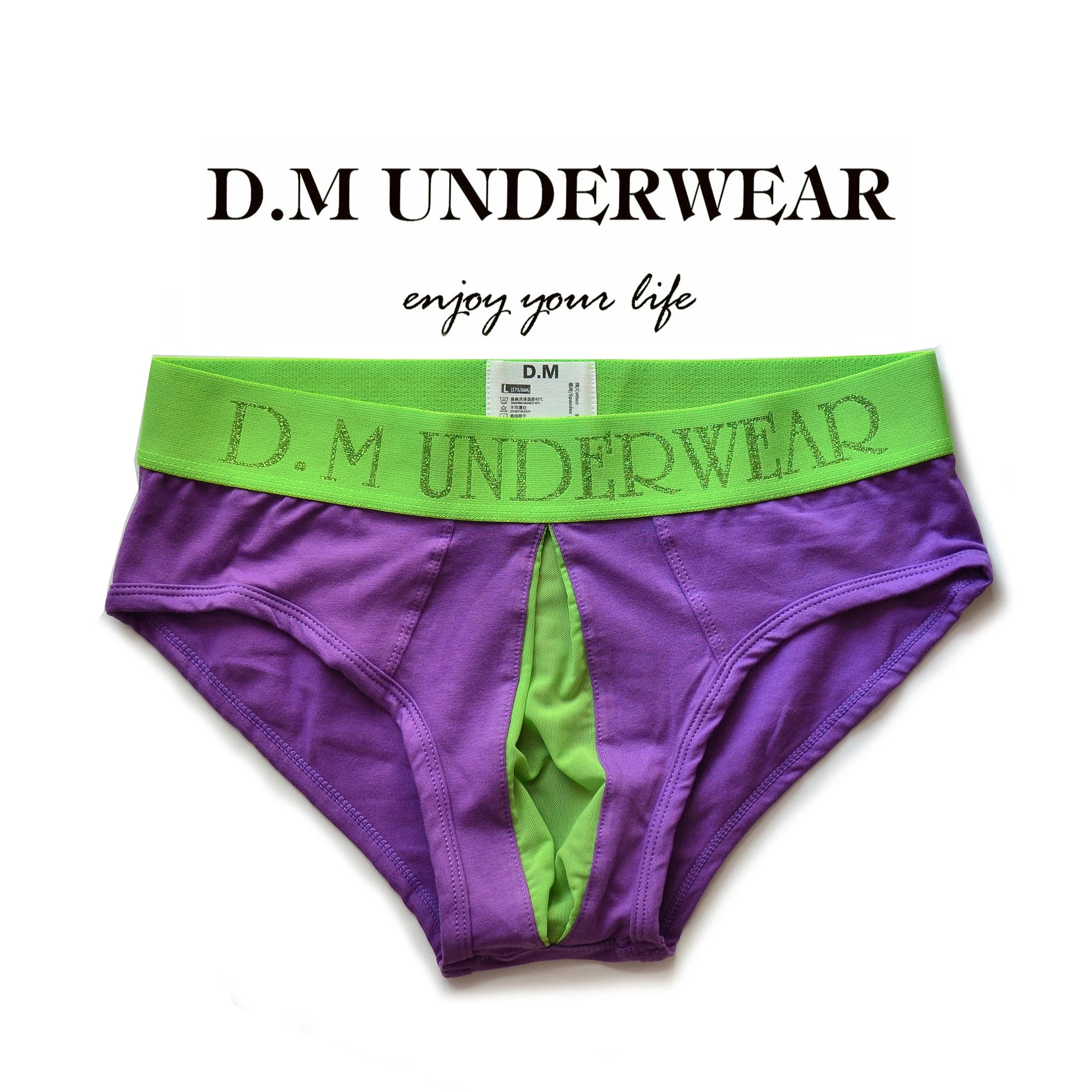 purple DM Men’s Color Clash Mesh Peephole Briefs - pridevoyageshop.com - gay men’s thongs, boxers, briefs and jockstraps