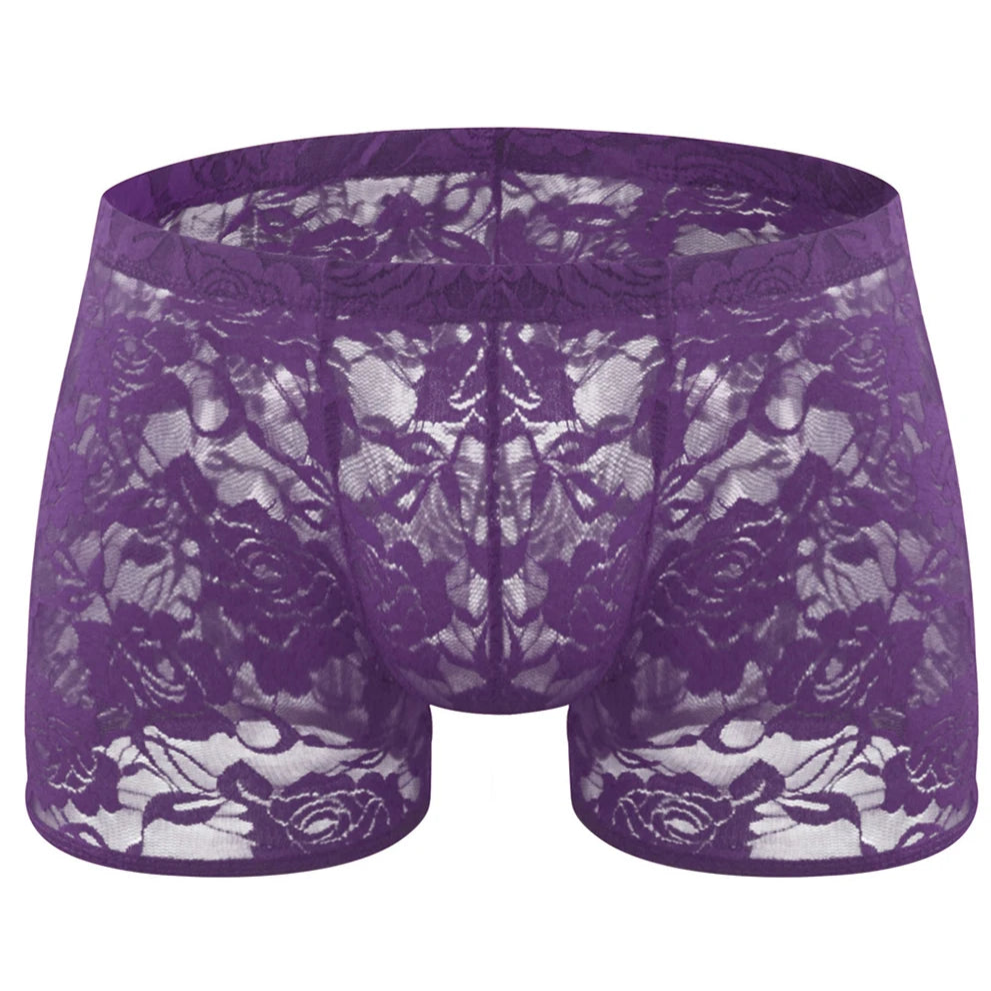 purple Men’s Floral Fetish Lace Boxers - pridevoyageshop.com - gay men’s thongs, boxers, briefs and jockstraps