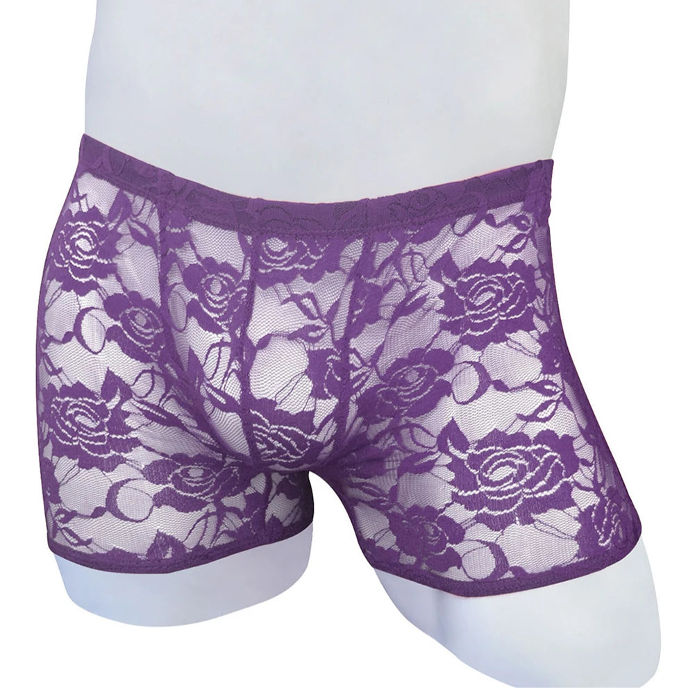 purple Men’s Floral Fetish Lace Boxers - pridevoyageshop.com - gay men’s thongs, boxers, briefs and jockstraps