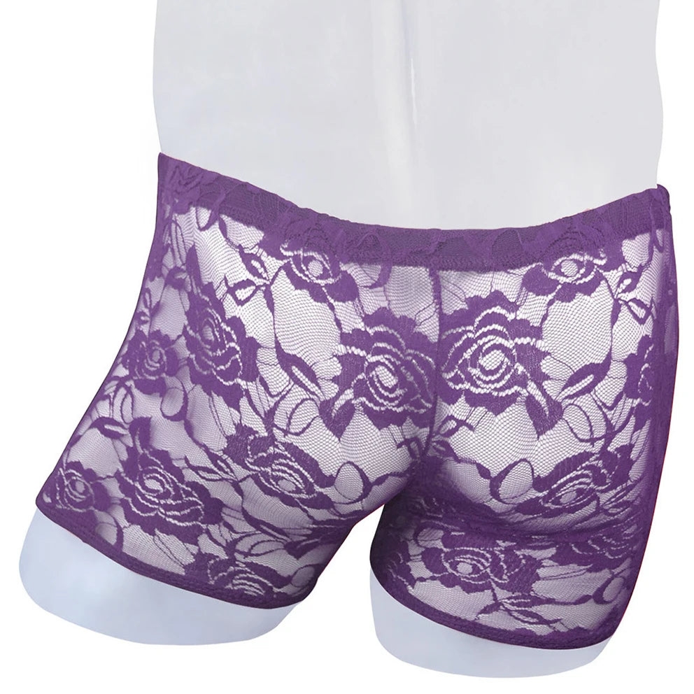 purple Men’s Floral Fetish Lace Boxers - pridevoyageshop.com - gay men’s thongs, boxers, briefs and jockstraps