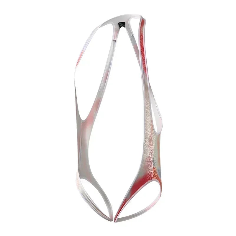 rainbow Riot Cage Frame Singlet flat-lay with pride color cage straps and athletic singlet silhouette – pridevoyageshop.com – gay men’s harness, lingerie and fetish wear