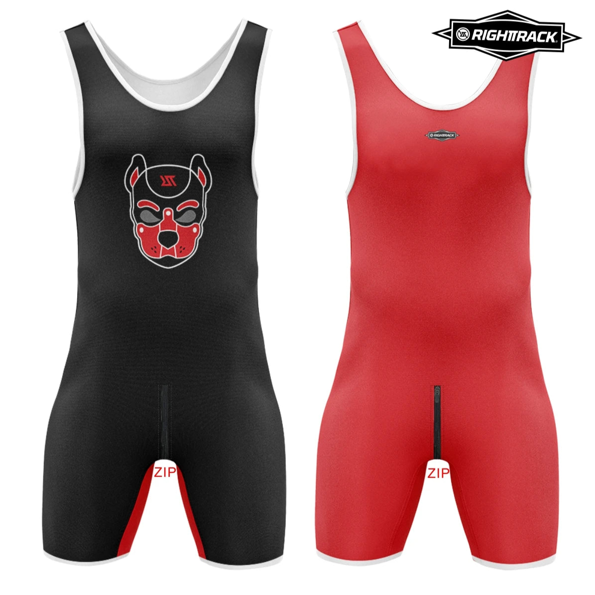 red Alpha Puppy Zipper Wrestling Singlet from Pridevoyageshop