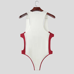 red Jock Fantasy Jersey Bodysuit flat lay with sporty mesh front and jock-back bottom – pridevoyageshop.com – gay men’s harness, lingerie and fetish wear