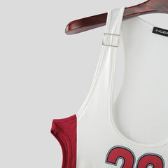 red Jock Fantasy Jersey Bodysuit flat lay with sporty mesh front and jock-back bottom – pridevoyageshop.com – gay men’s harness, lingerie and fetish wear