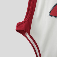 red Jock Fantasy Jersey Bodysuit flat lay with sporty mesh front and jock-back bottom – pridevoyageshop.com – gay men’s harness, lingerie and fetish wear