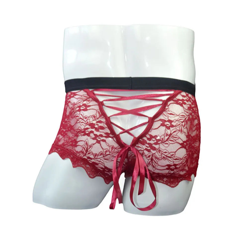 red Men’s Backdoor Boudoir Lace-Up Boxers - pridevoyageshop.com - gay men’s thongs, boxers, briefs and jockstraps