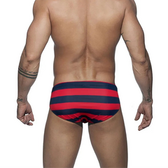 red Men’s Spank Me Striped Swim Briefs - pridevoyageshop.com - gay men’s sexy swim briefs, trunks, board shorts, and bikinis