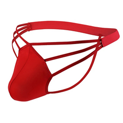 red Men’s Strappy Hung Bulge Cage Thong - pridevoyageshop.com - gay men’s thongs, boxers, briefs and jockstraps