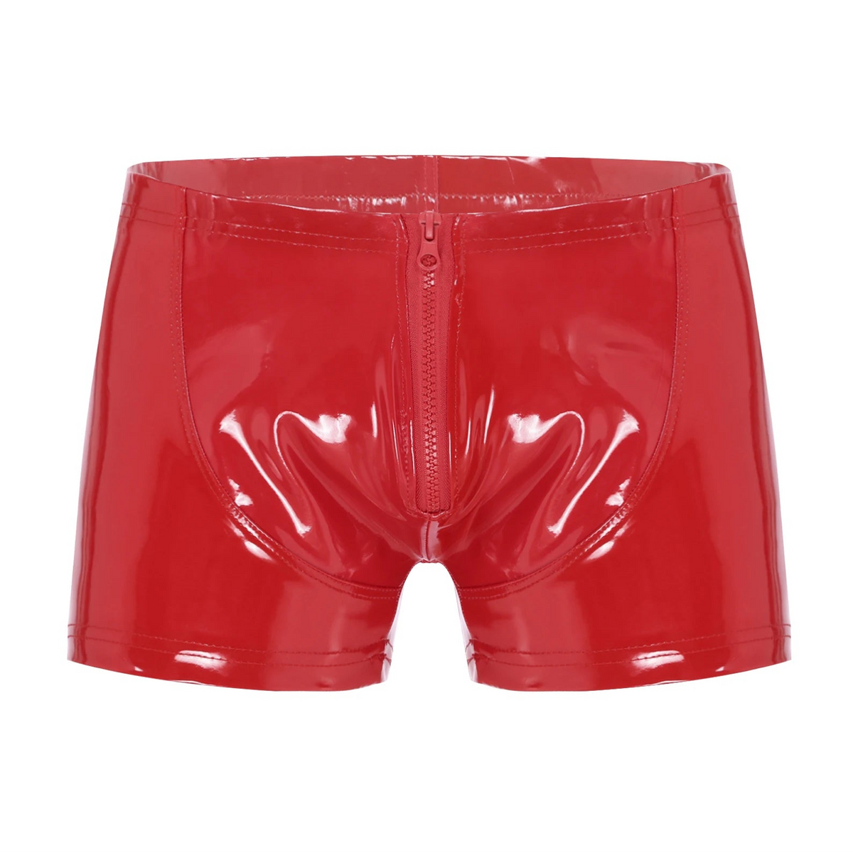 red Men’s “Zip Tease” Glossy Boxers - pridevoyageshop.com - gay men’s thongs, boxers, briefs and jockstraps