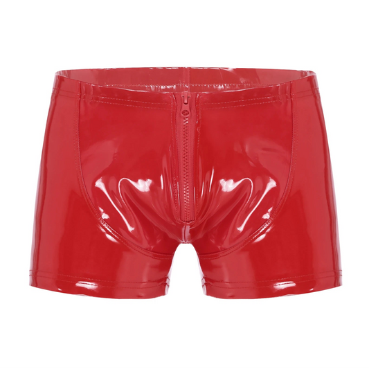red Men’s “Zip Tease” Glossy Boxers - pridevoyageshop.com - gay men’s thongs, boxers, briefs and jockstraps