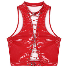 red Pageant Patent PVC Crop – pridevoyageshopcom – gay mens clubwear mesh tanks crop tops fashion tops partywear activewear