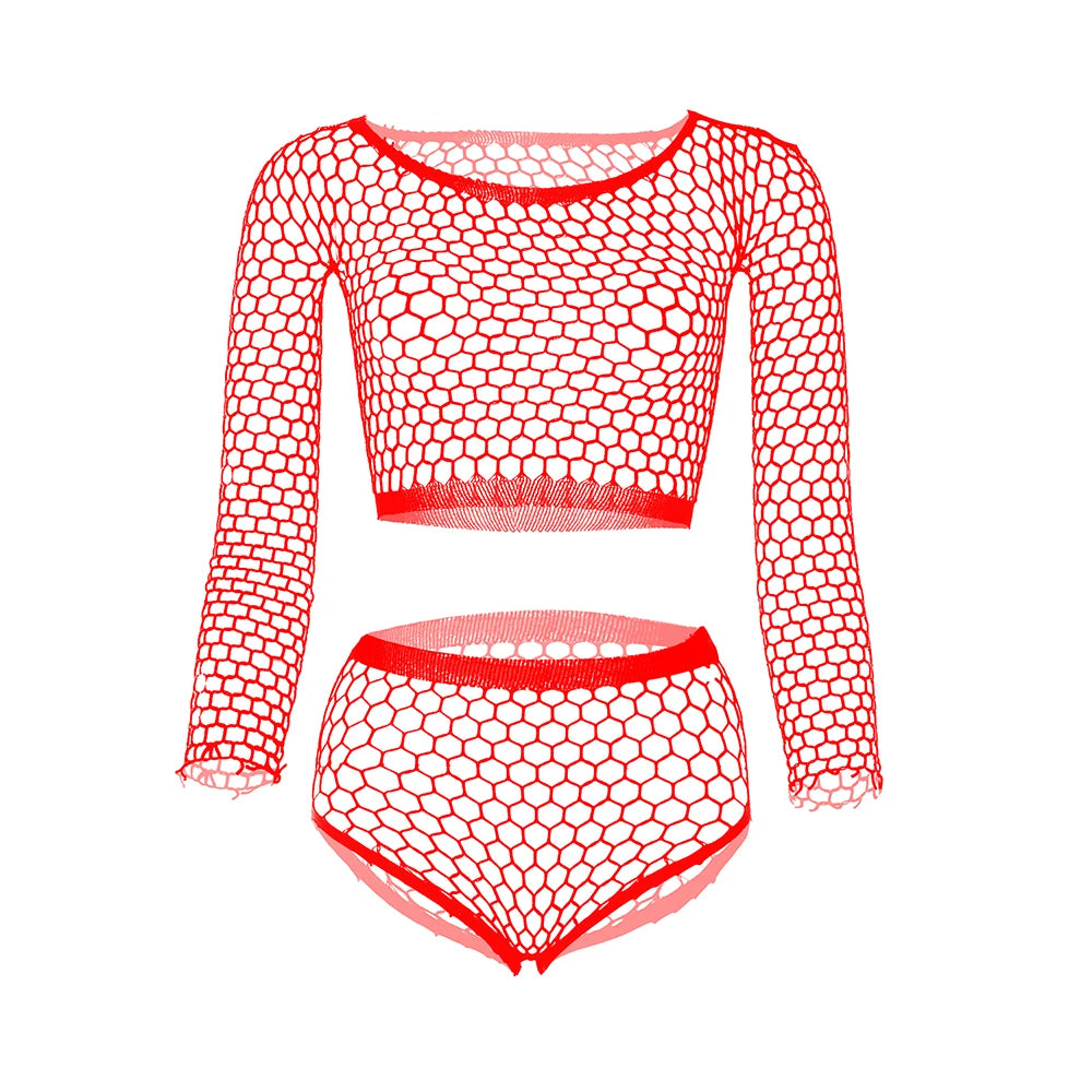 red hex net lingerie set bold geometric mesh flat lay – pridevoyageshop.com – gay men’s harness, lingerie and fetish wear