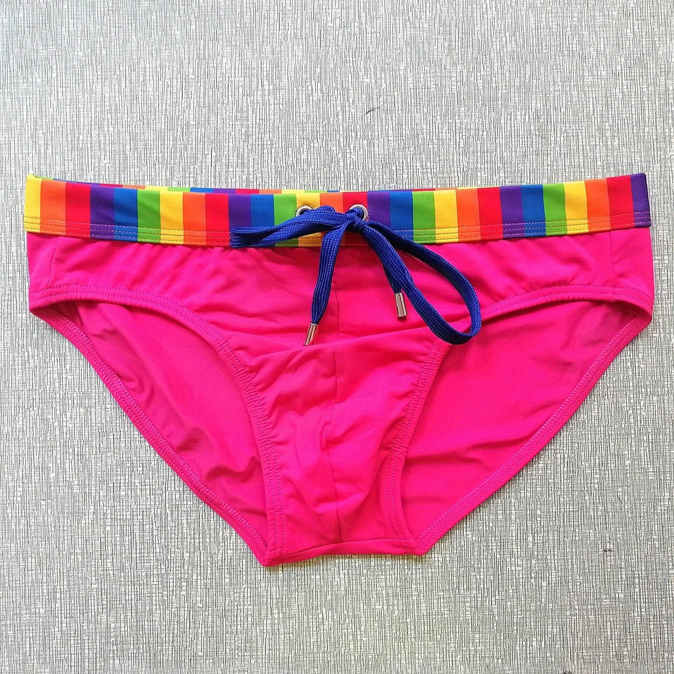 rose red Men’s Pride Patrol Rainbow Band Swim Briefs - pridevoyageshop.com - gay men’s sexy swim briefs, trunks, board shorts, and bikinis
