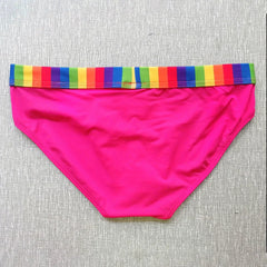 rose red Men’s Pride Patrol Rainbow Band Swim Briefs - pridevoyageshop.com - gay men’s sexy swim briefs, trunks, board shorts, and bikinis
