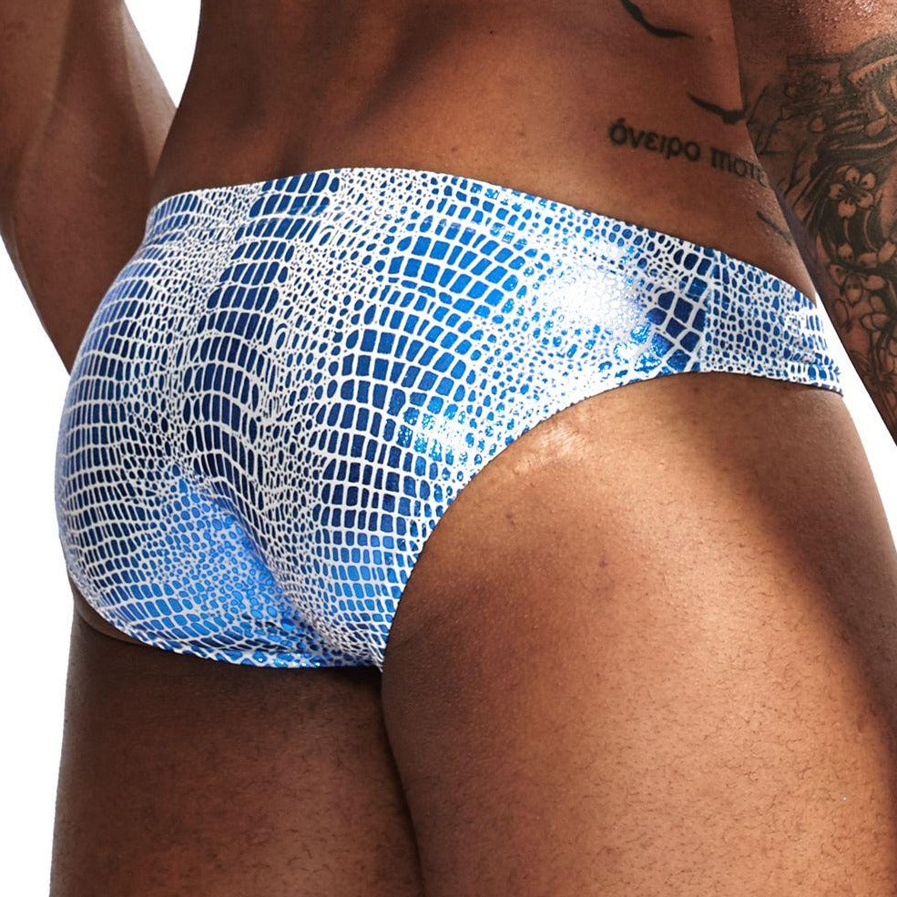a hot gay man in sky blue Men's Shimmer Snakeskin Pouch Briefs - pridevoyageshop.com - gay men’s underwear and swimwear