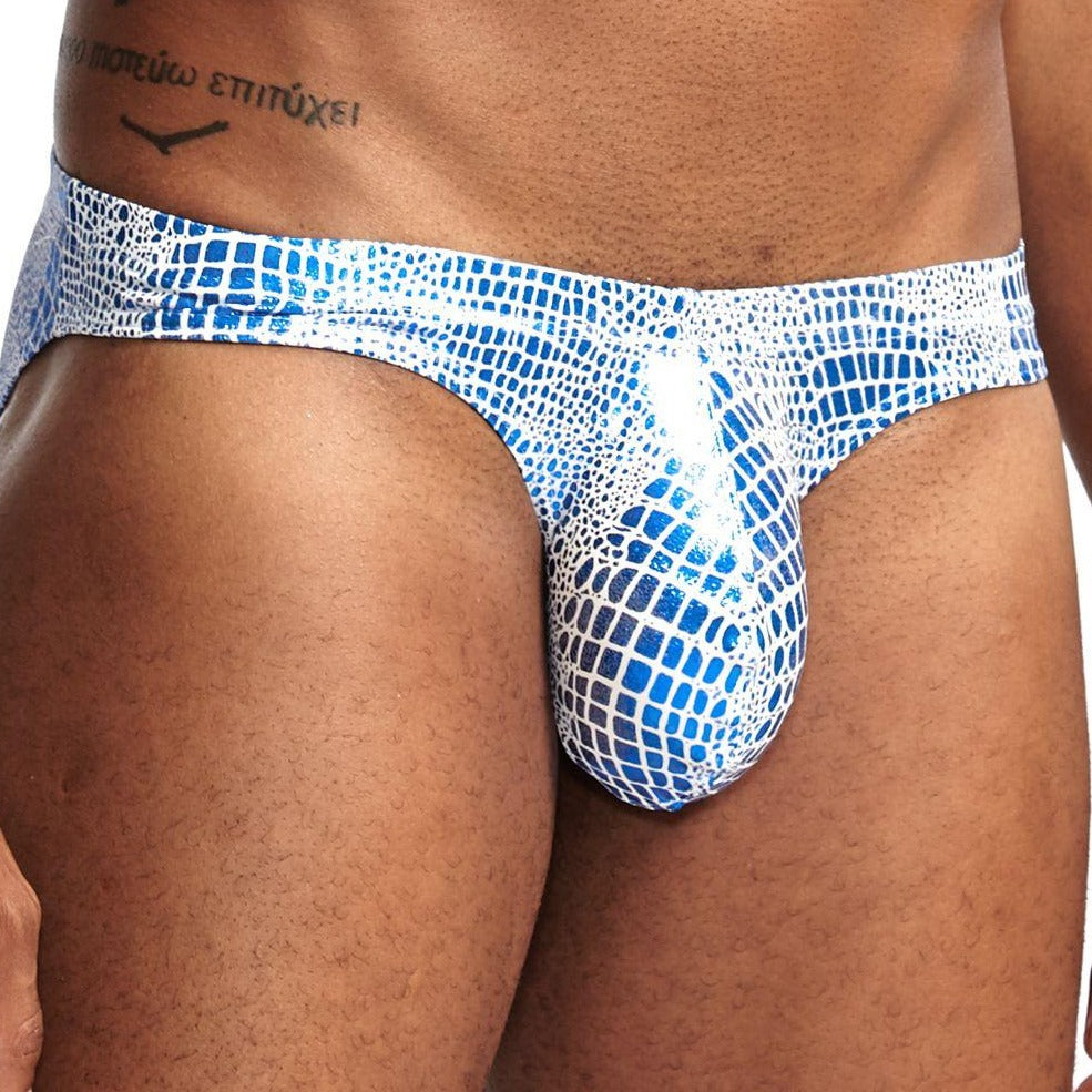 a hot gay man in sky blue Men's Shimmer Snakeskin Pouch Briefs - pridevoyageshop.com - gay men’s underwear and swimwear