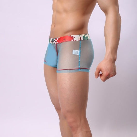 a hot gay man in light blue Gay Men's Transparent Sheer Boxer Briefs - pridevoyageshop.com - gay men’s underwear and swimwear