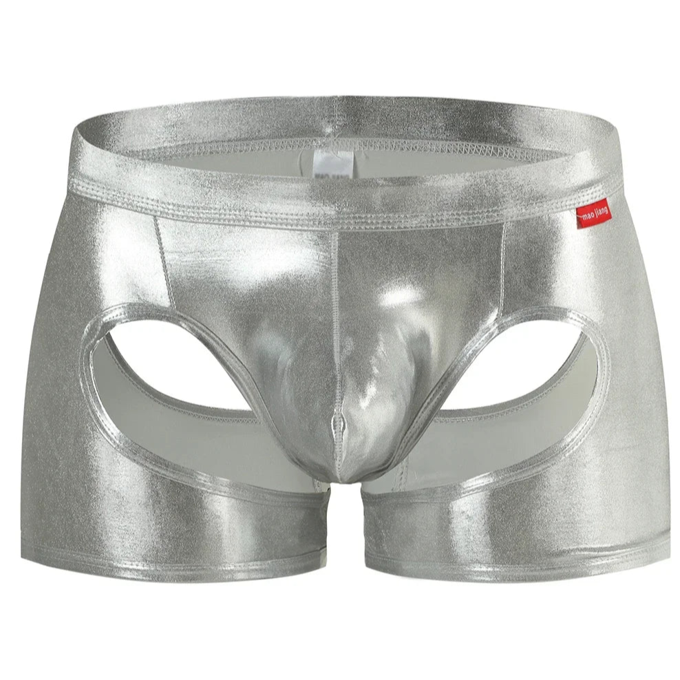 silver Men’s Metallic Peephole Boxer - pridevoyageshop.com - gay men’s thongs, boxers, briefs and jockstraps