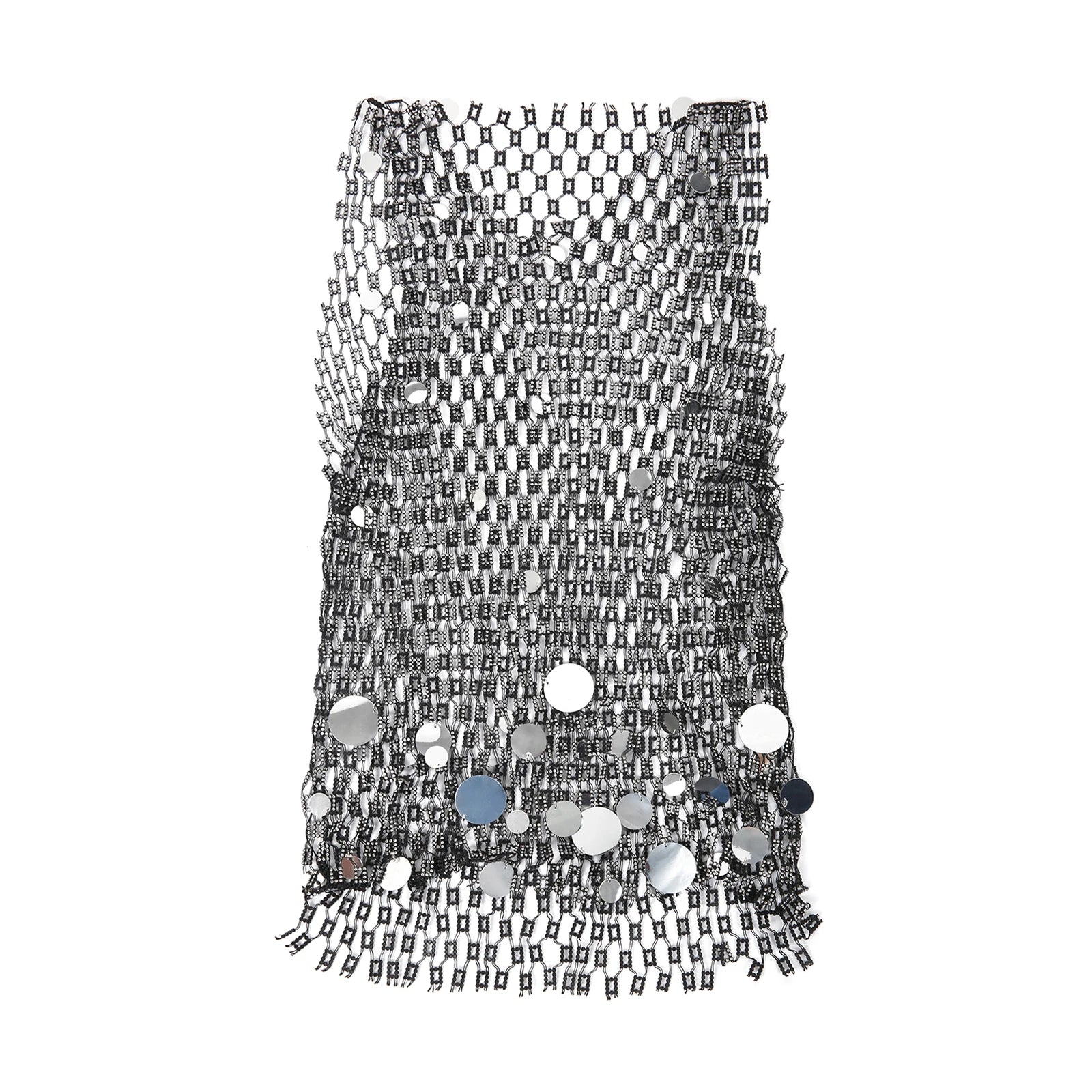 silver coinmail tank flat lay with metal disc mesh and chain drape detailing – pridevoyageshop.com – gay men’s harness, lingerie and fetish wear