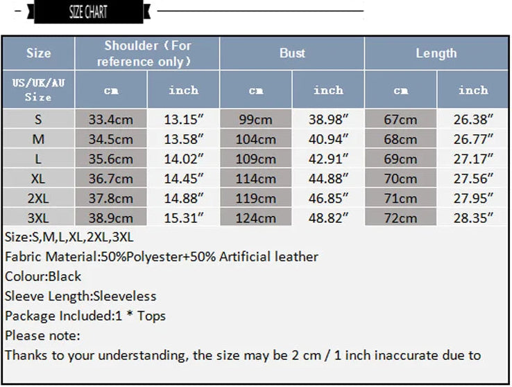 size chart of Follow Me Home Lace-Up Club Vest – pridevoyageshop.com – gay men’s harness, lingerie and fetish wear