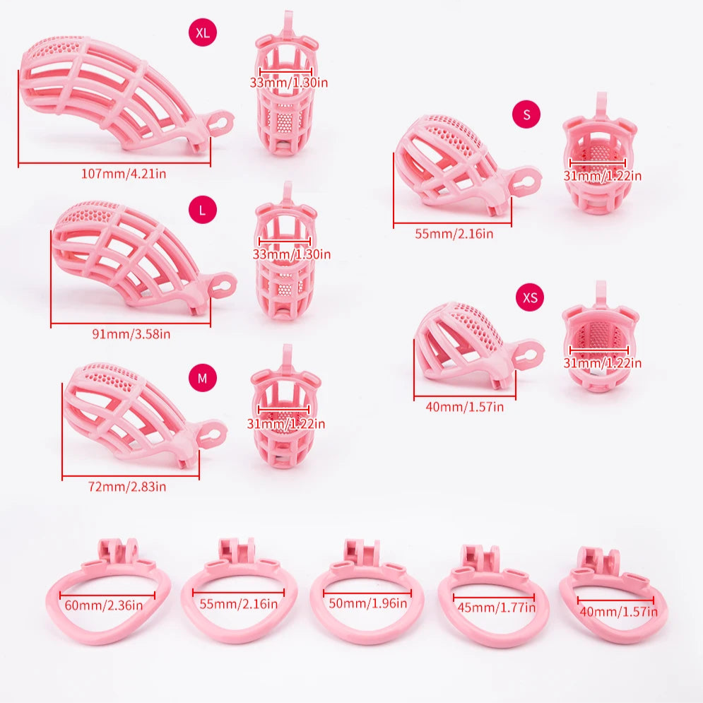 sizes show of Pink BeggingBoi Chastity Cage from Pridevoyageshop