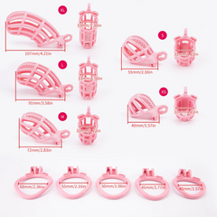 sizes show of Pink BeggingBoi Chastity Cage from Pridevoyageshop